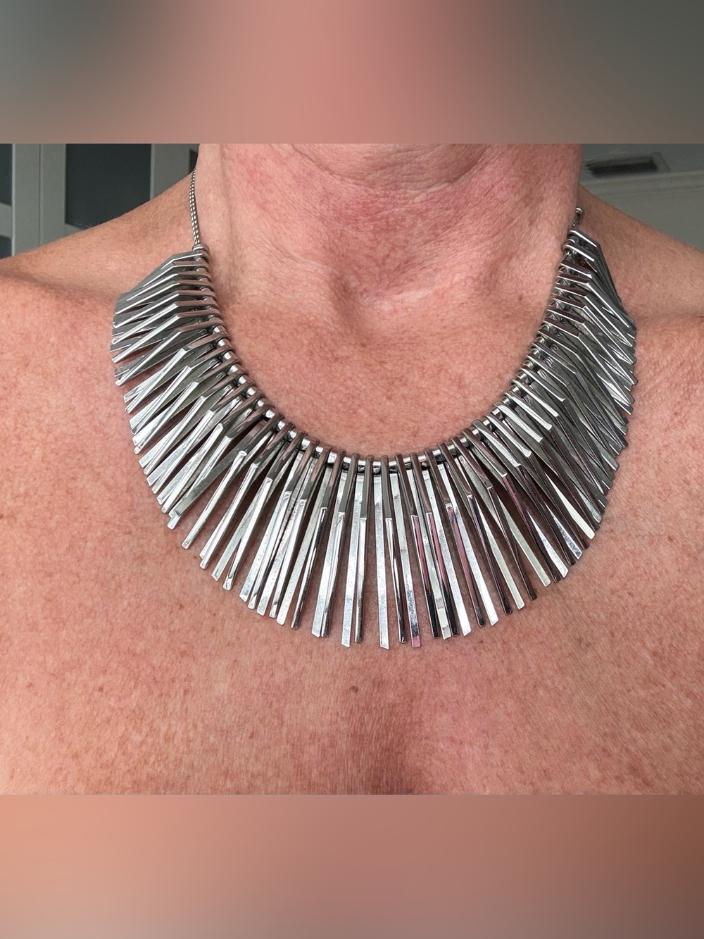 BCBG Silver Spike Fringe Statement Necklace - Women Jewelry